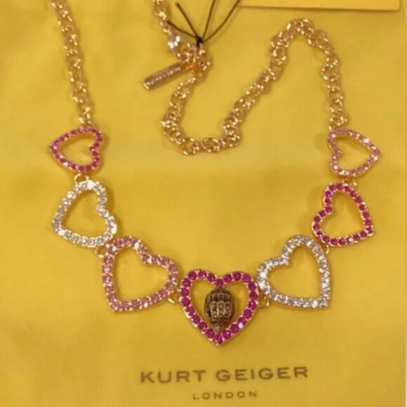 Kurt Geiger London Eagle Heart Crystal Necklace gold Romantic NEW - Picture 3 of 11